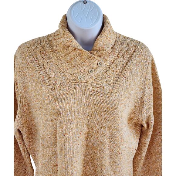 Woolrich Womens Wool-Blend Cable Sweater Medium Cornhusk Yellow Button-Up Neck - Picture 2 of 7